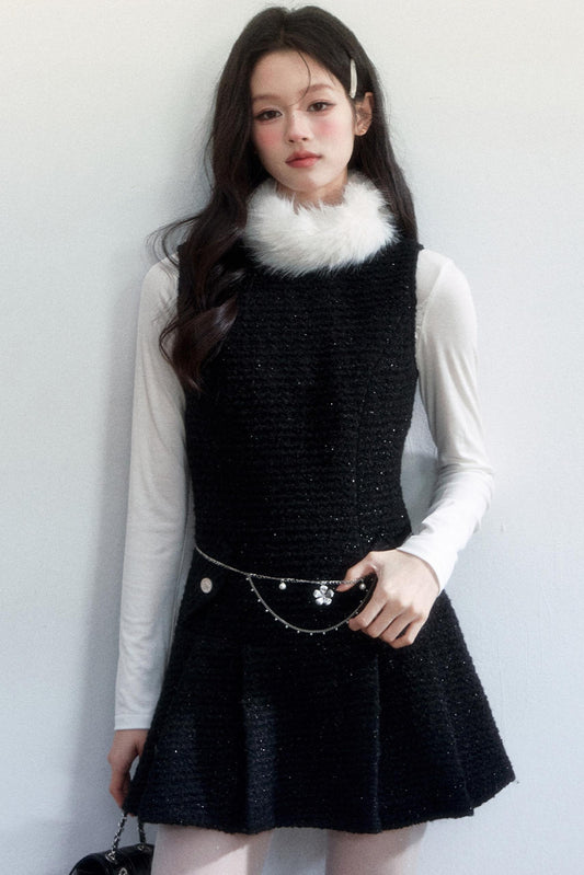 Elegant Tweed Pleated Dress