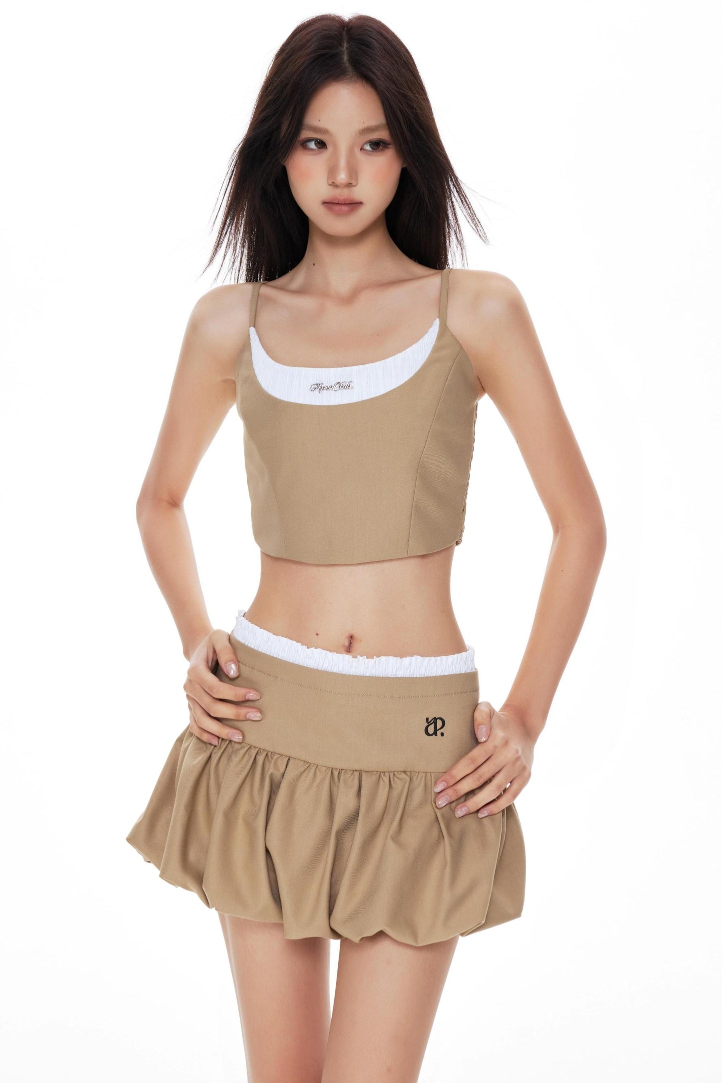 Khaki Cropped Jacket Skirt Set-Up