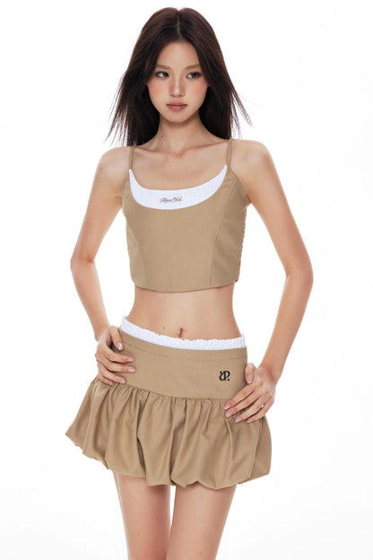 Khaki Cropped Jacket Skirt Set-Up