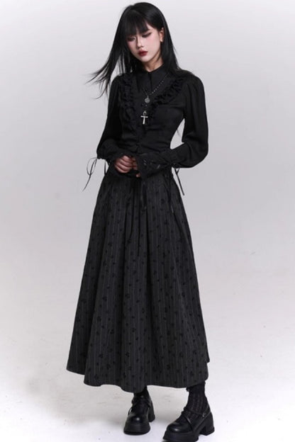 Gray Striped A-Line Skirt