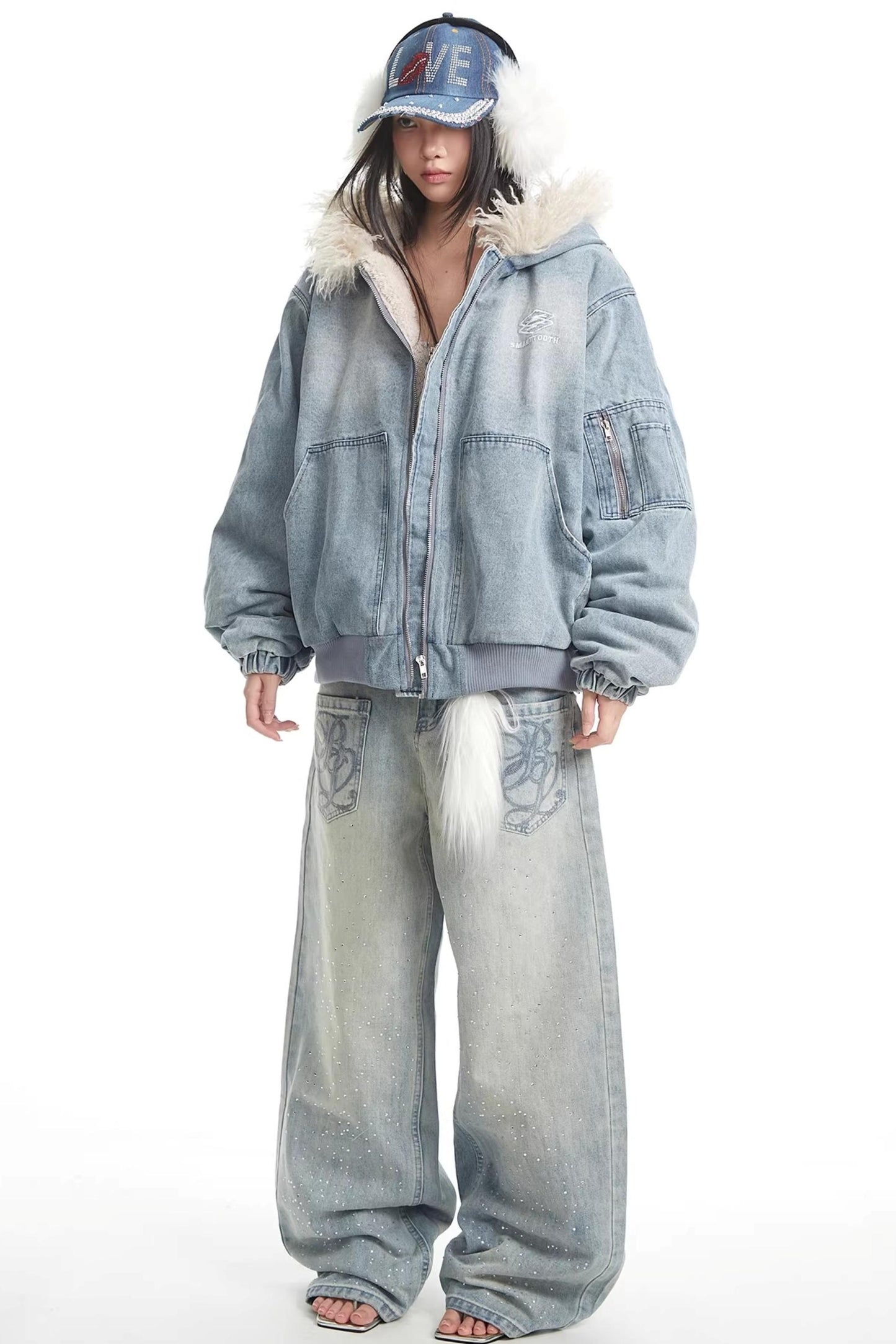 Retro Rhinestone Denim Pants