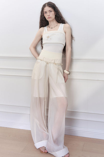 Lace Collar Knit Camisole Set