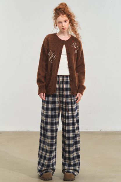 Lazy Check Wide-Leg Pants