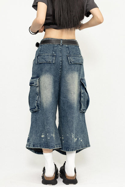 Pleated Denim Culottes Pants