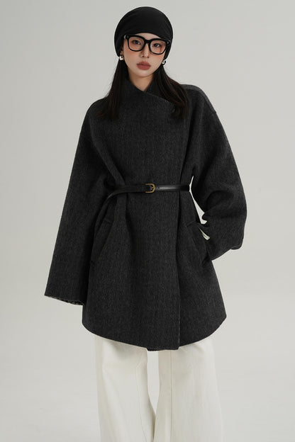 Lace-Up Reversible Wool Coat