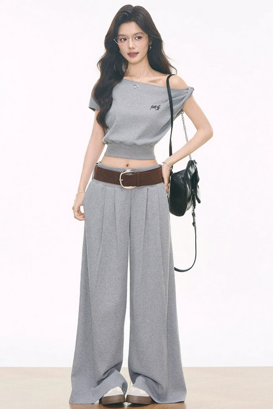 Waffle Knit One-Shoulder Set-Up
