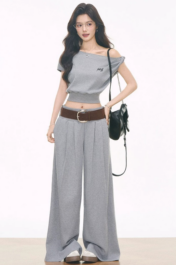 Waffle Knit One-Shoulder Set-Up