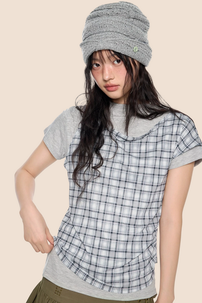 Plaid Layered Retro Top Set