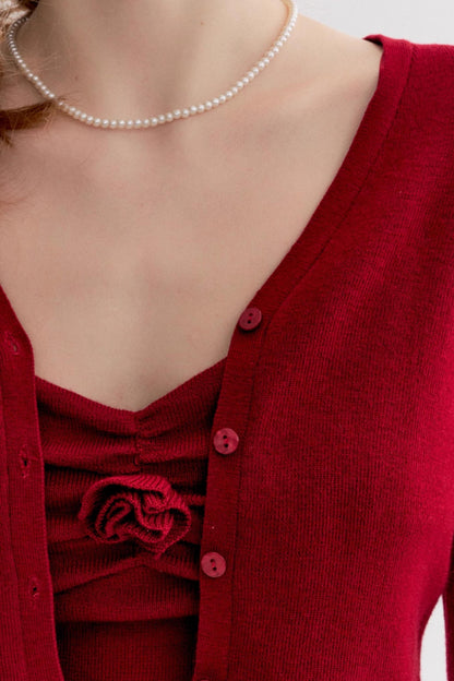 Red Knit Suspender Set