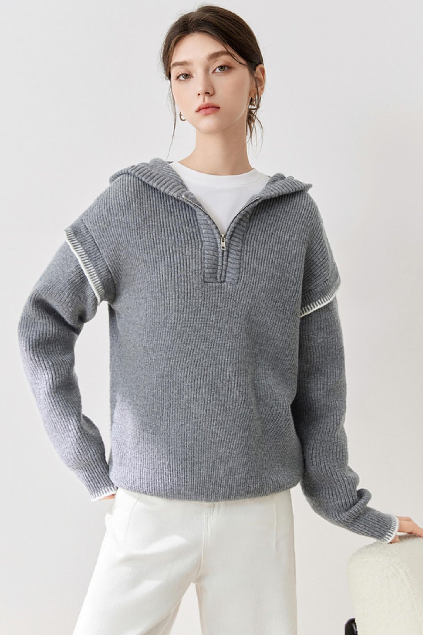 Loose Hooded Knitted Cardigan