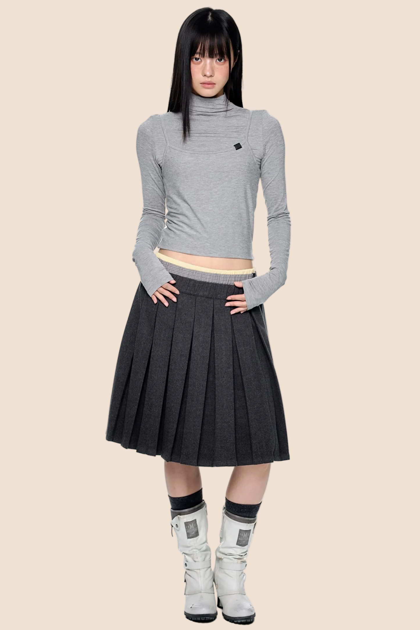 Plaid Patchwork Pleated Skirt