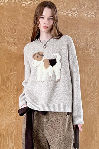 Cute Puppy Jacquard Pullover Sweater