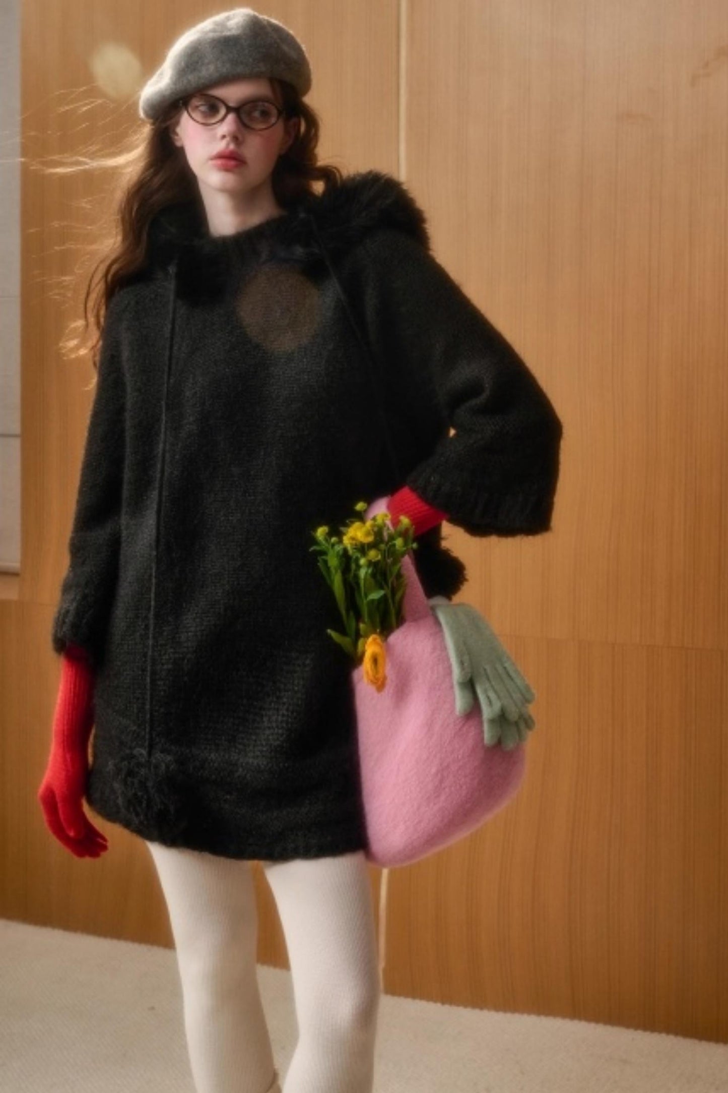 Hooded Wool Cape Dress