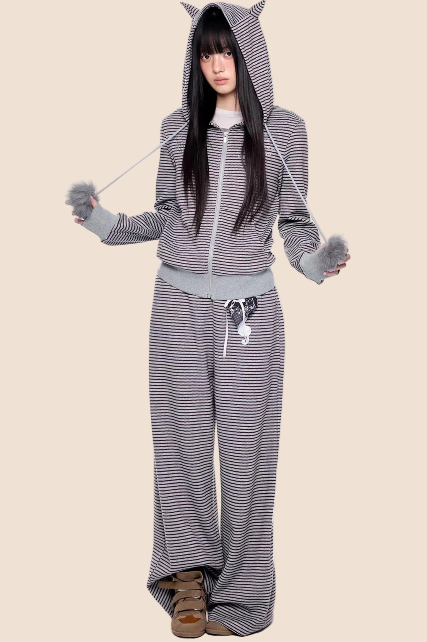 Little Devil Striped Hooded Jacket Set-Up