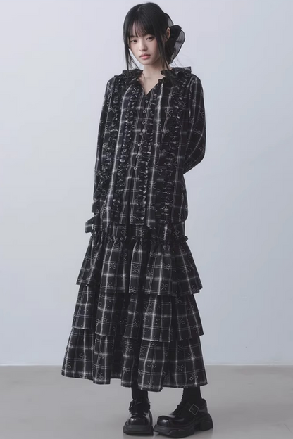 Starry Night Plaid Blouse Set
