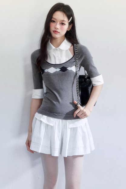 Retro Jacquard Knit Top Set-Up