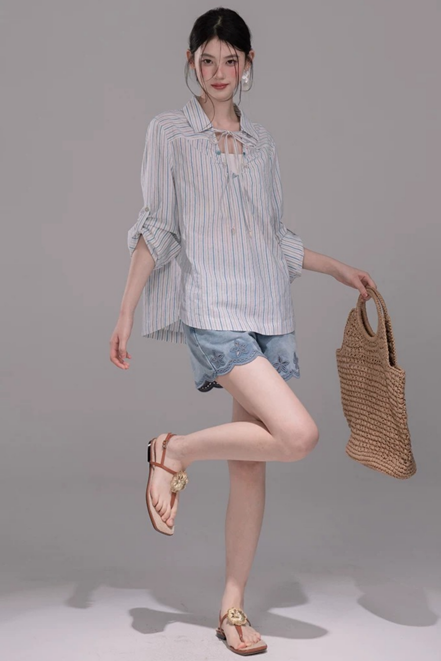 Conjunto de Camisa a Rayas Azul Soda