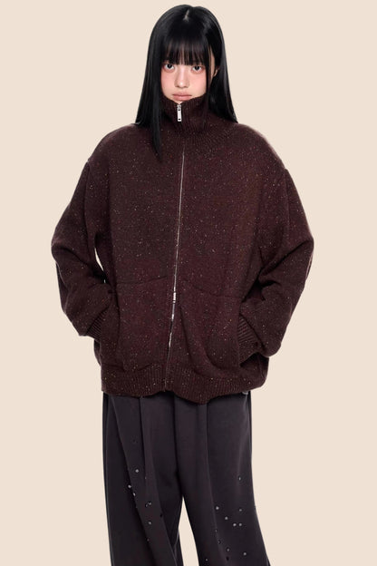 High-Neck Knitted Cardigan