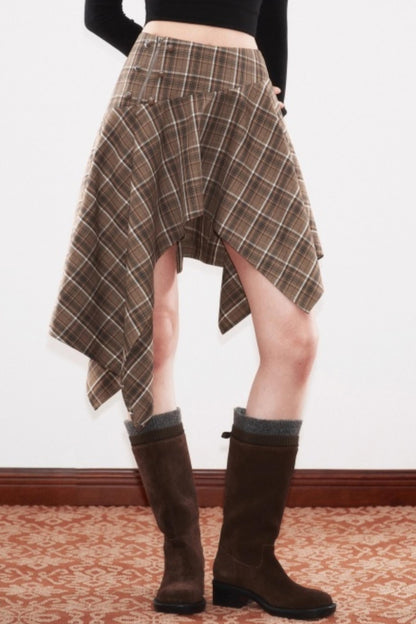 Slim Atmosphere Plaid Skirt