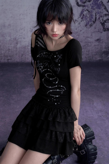 Slash Print Patchwork Dress