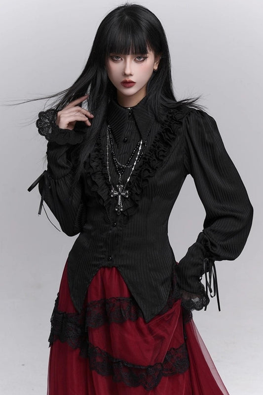 Gothic Black Long-Sleeved Top