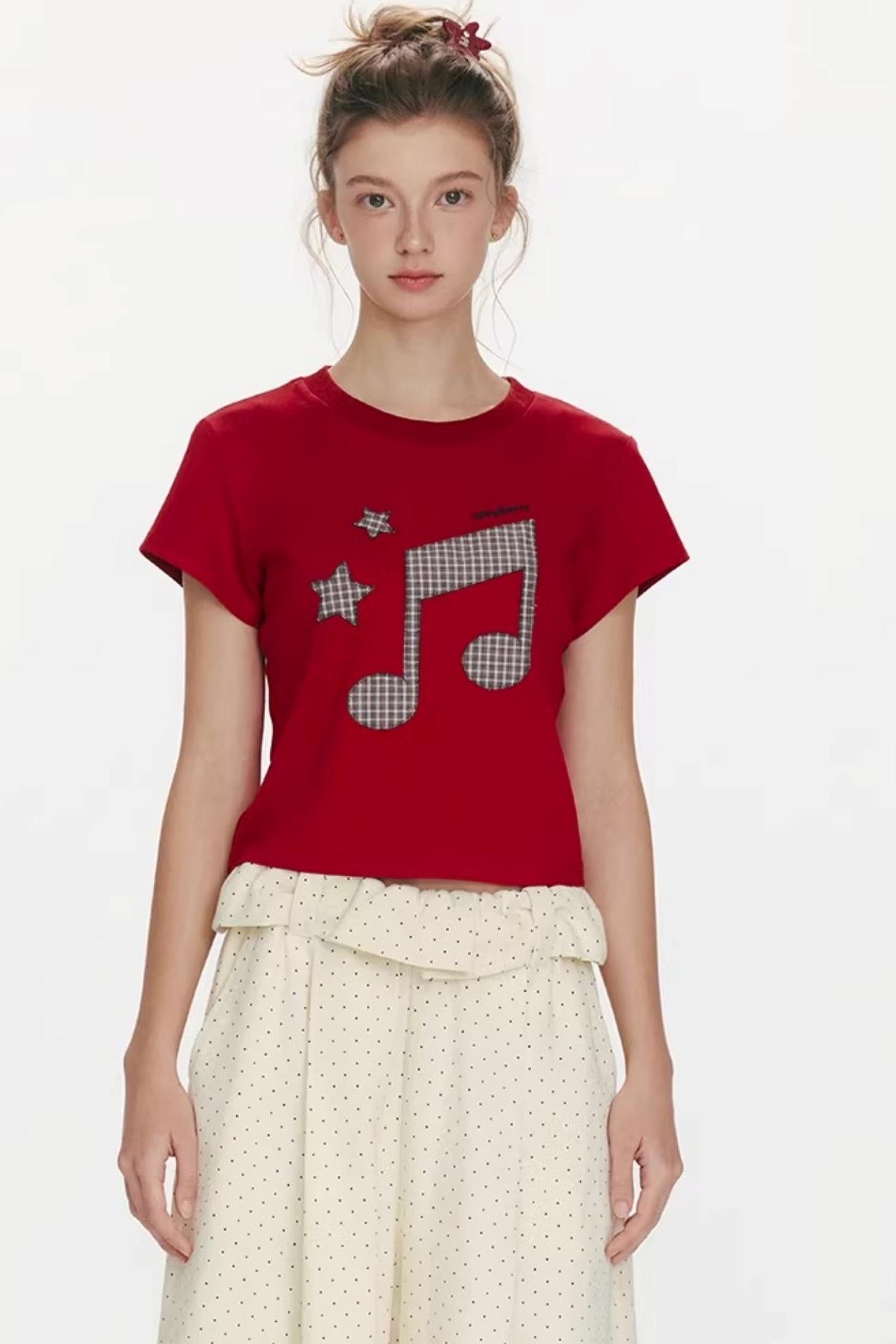 Kurzärmeliges Oberteil mit Notenprint