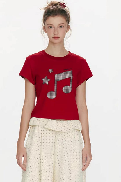 Kurzärmeliges Oberteil mit Notenprint