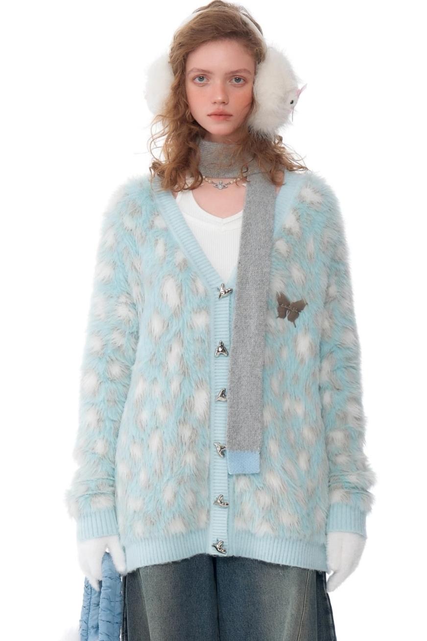 Retro Blue Leopard Print Cardigan