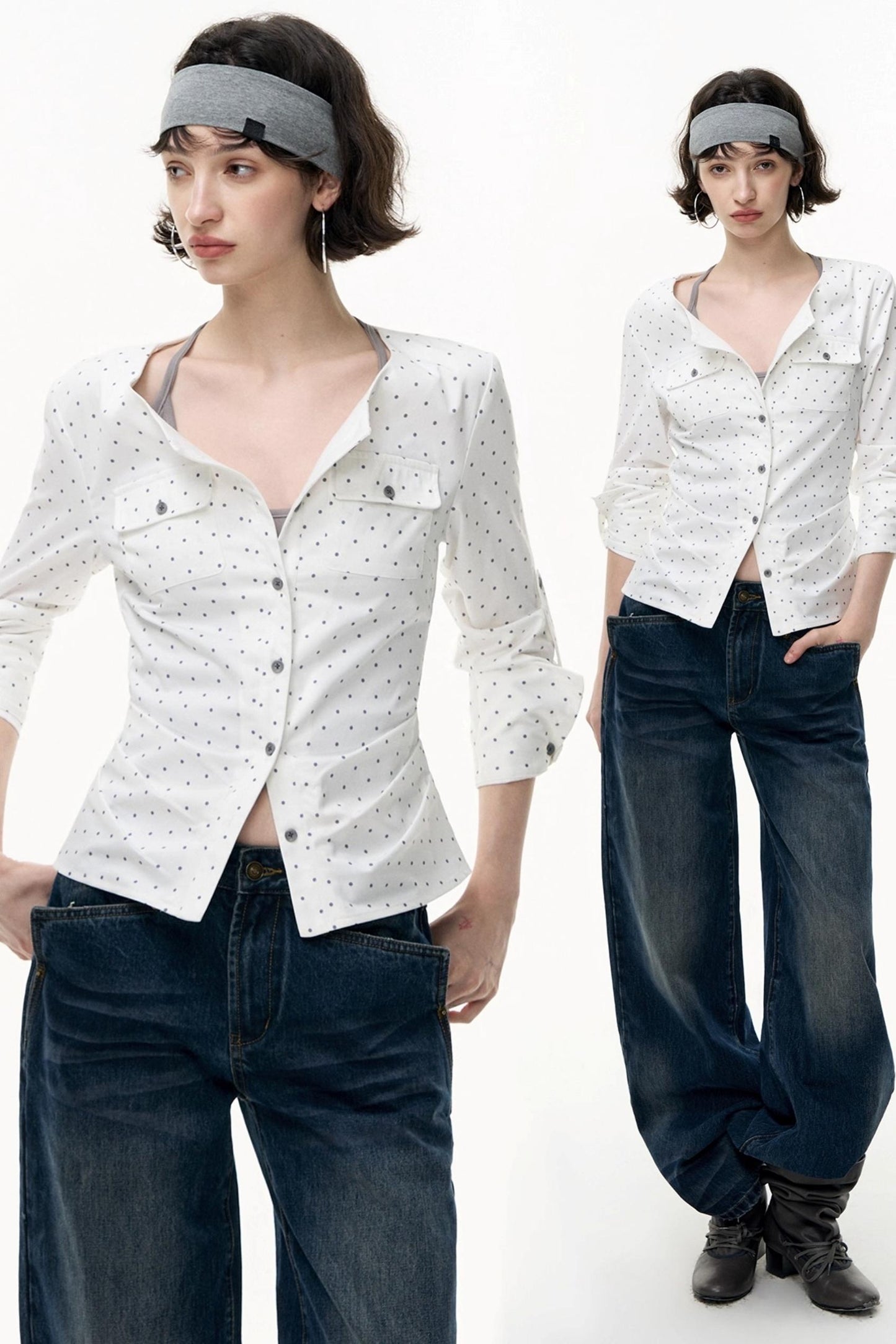 Slimming Retro Polka Dot Shirt