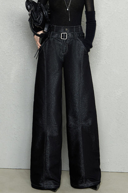 Double-Waisted Glitter Denim Pants