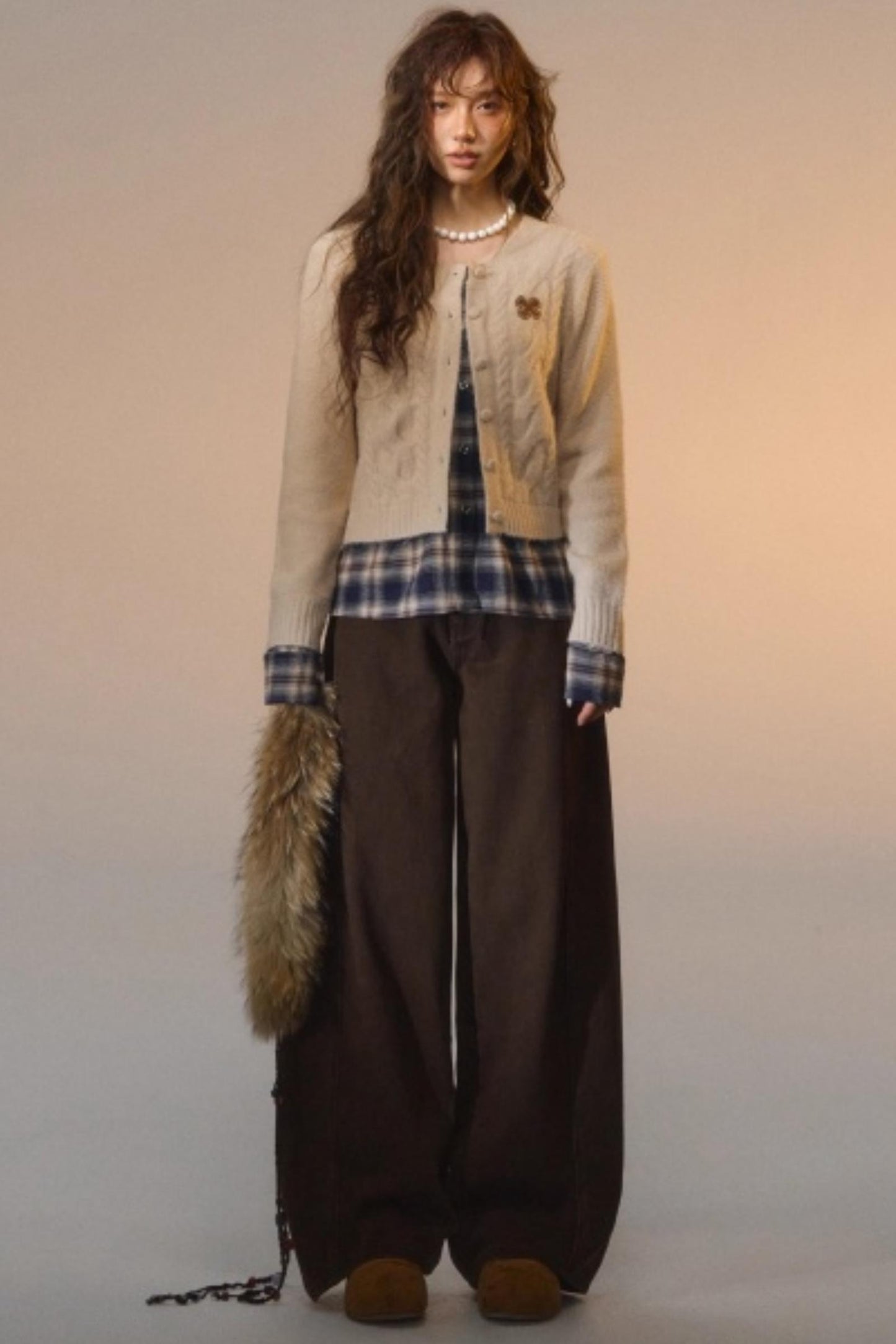 Plaid Patchwork Knit Cardigan