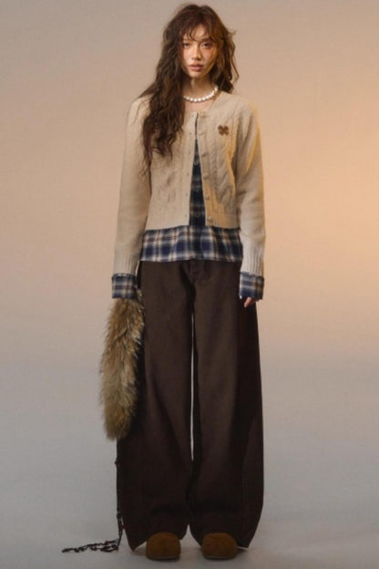 Plaid Patchwork Knit Cardigan