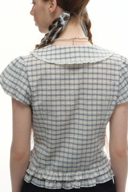 Designer Plaid Doll Collar Shirt