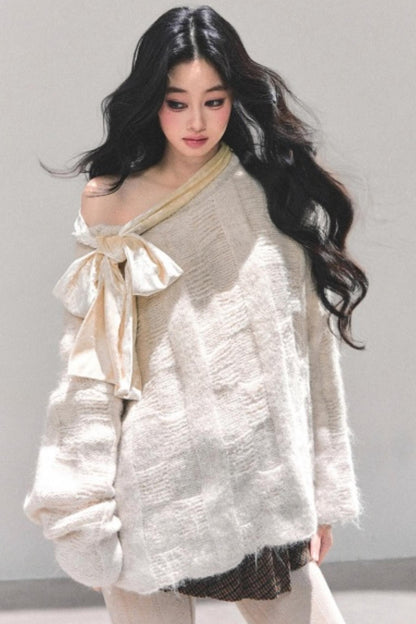 Sweet Bow-Knot Off-Shoulder Sweater