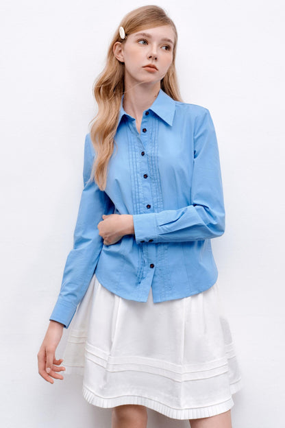 Pleated Basic Long-Sleeved Shirt