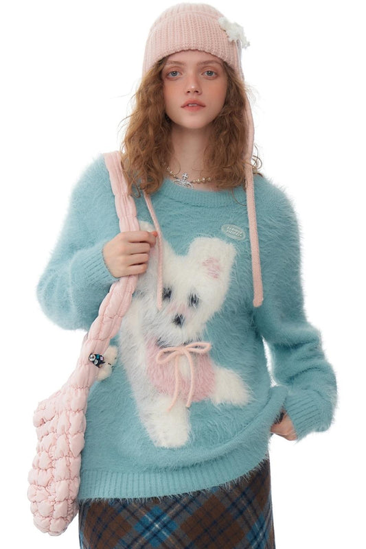 Soft Thick Dog Print Knit Top