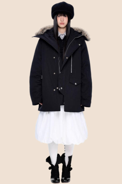 Fur Collar Hooded Parka Coat