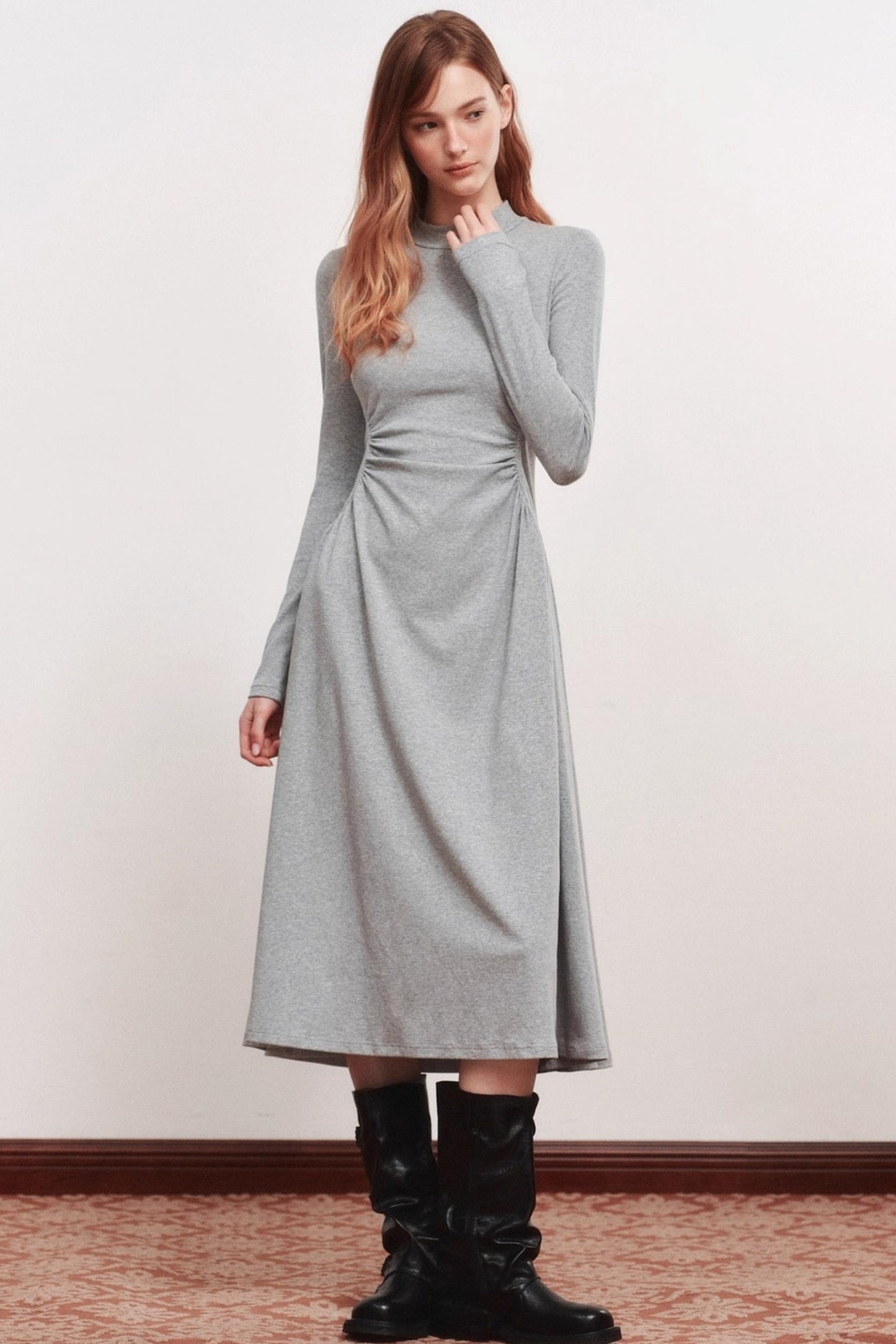 Shirred Slim Warm Long Dress