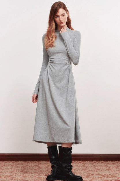Shirred Slim Warm Long Dress