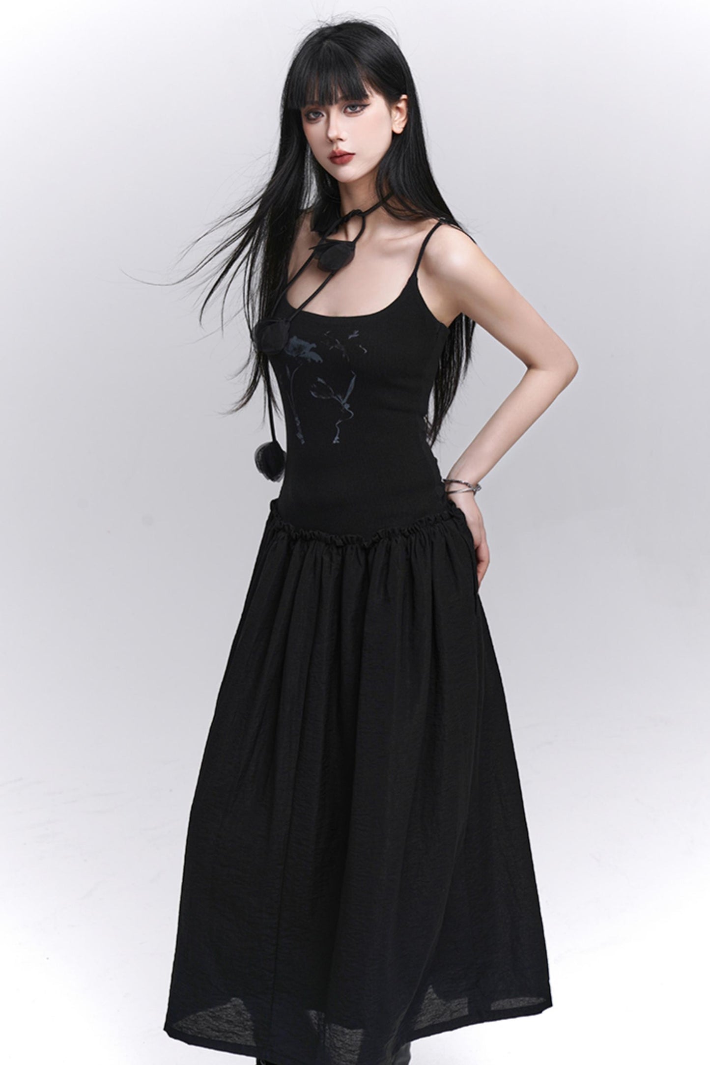 Summer Black-White Halter Dress