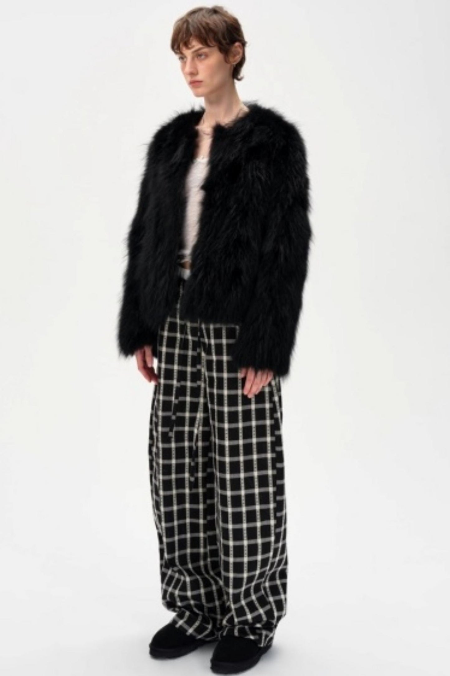 Lyocell Check Drawstring Cotton Trousers