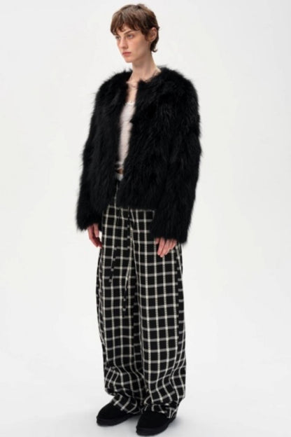 Lyocell Check Drawstring Cotton Trousers