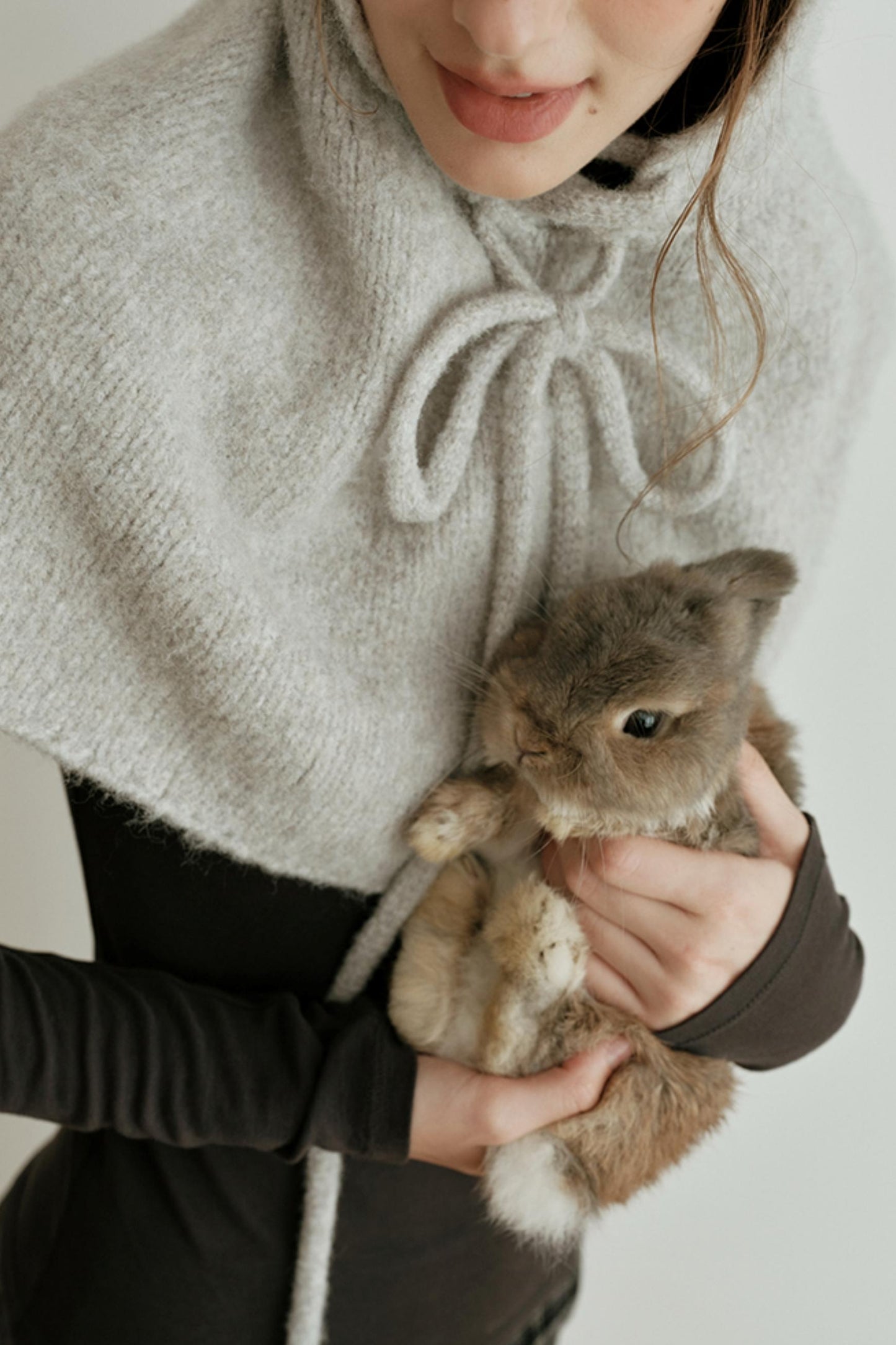 Pearl Gray Knit Cape Hat