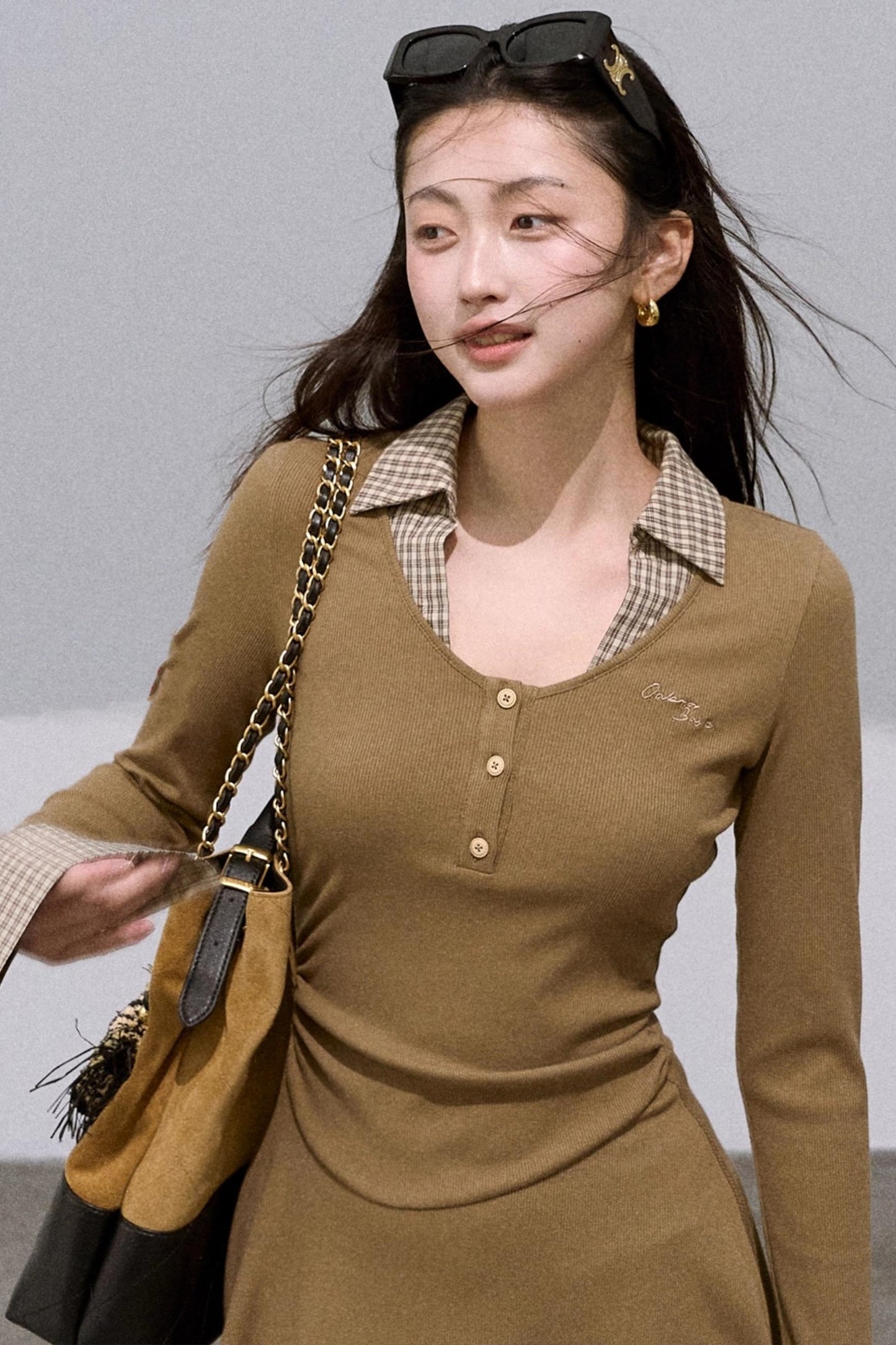 Slim Waist Long-Sleeved Knitted Dress