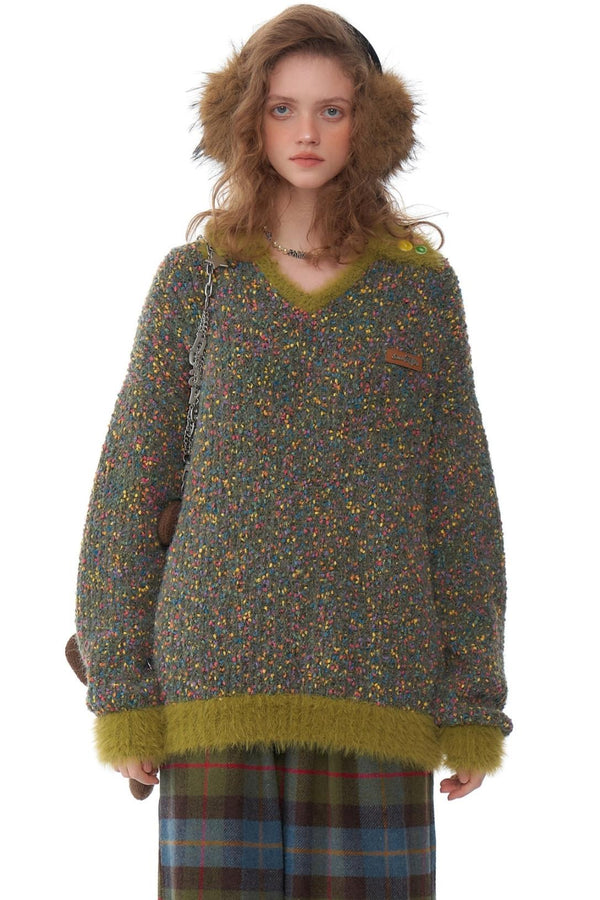 따뜻한 레트로 폴로 V넥 스웨터 