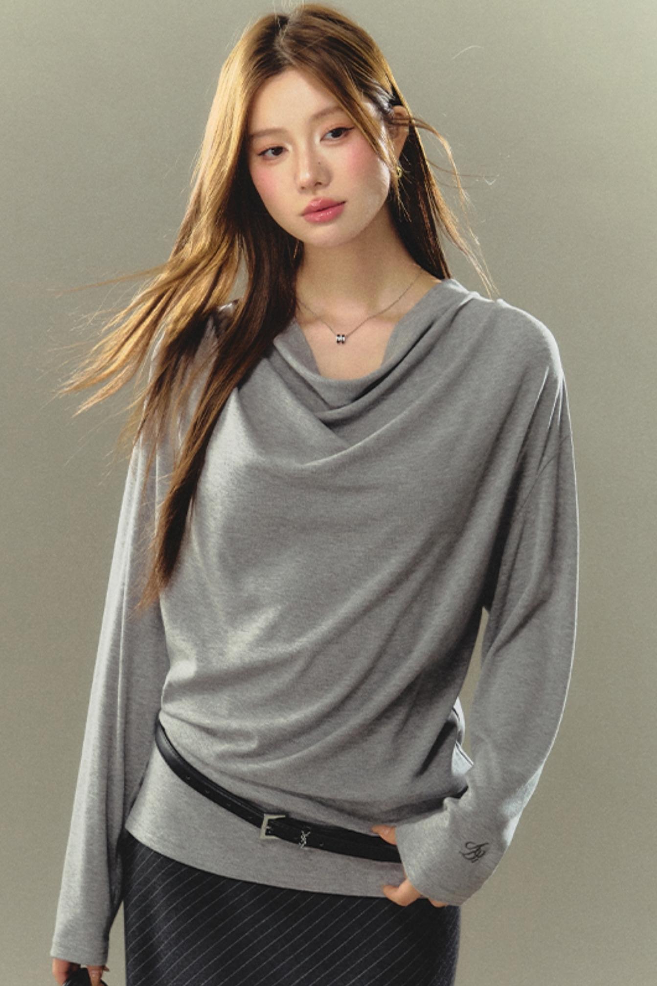 STACK NECK LOOSE LONG SLEEVE T-SHIRT