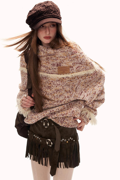 Mixed Yarn Slanted Shoulder Sweater