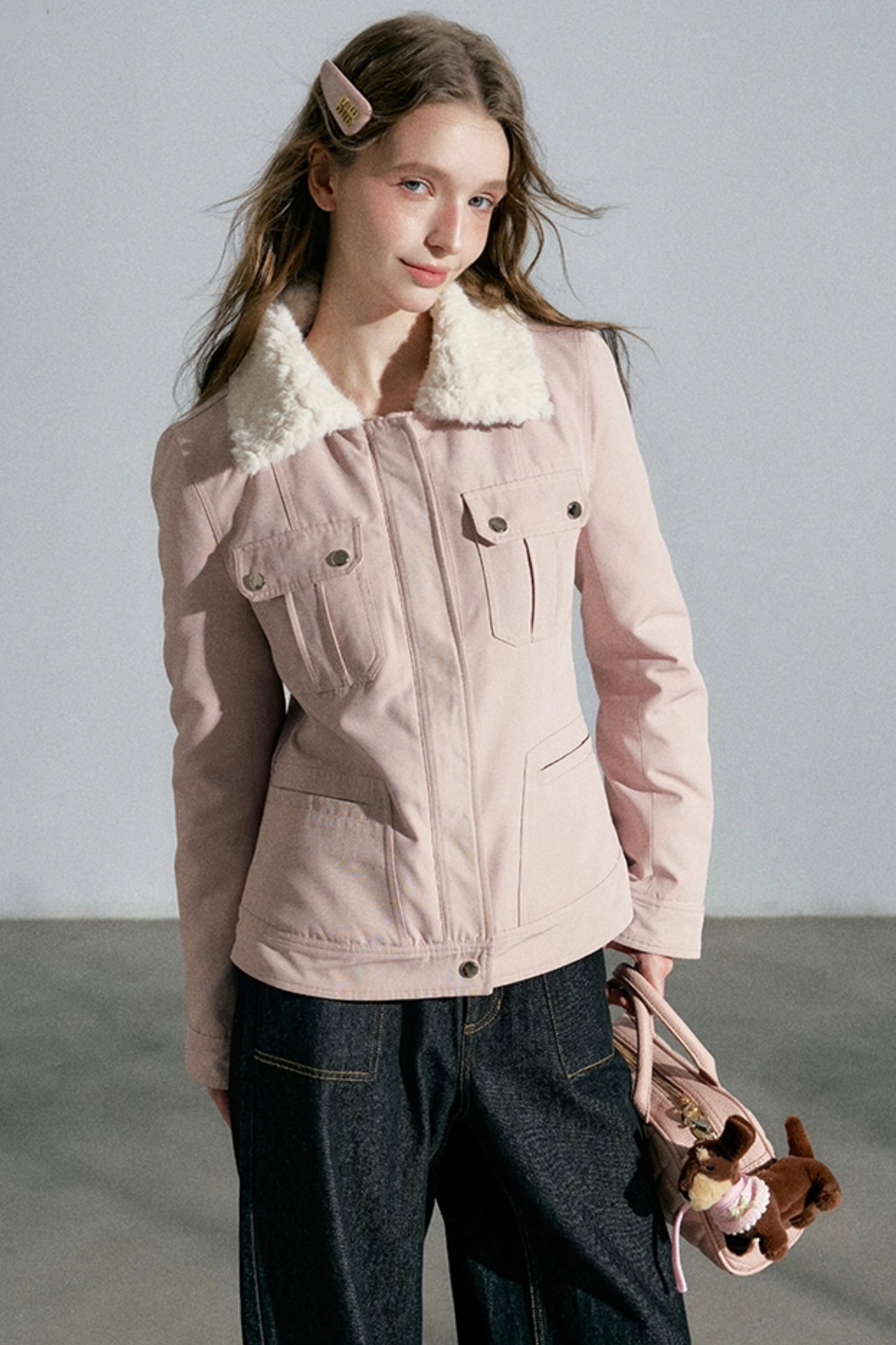 Lapel Pink Cotton Jacket