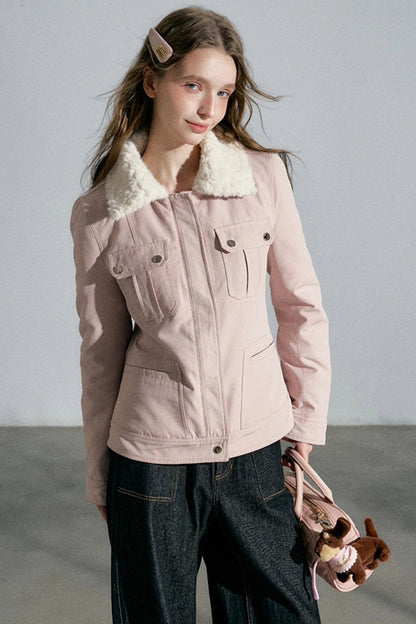 Lapel Pink Cotton Jacket