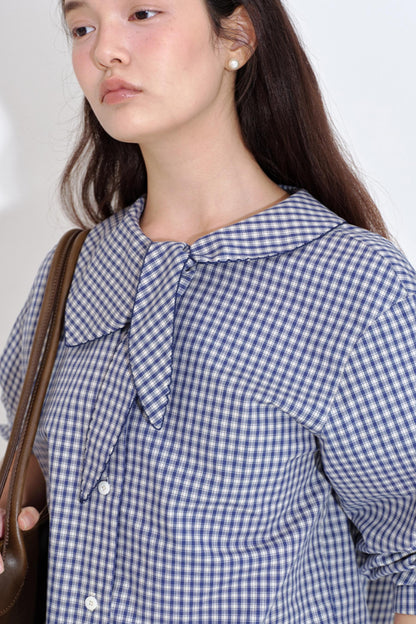 Rabbit Ear Collar Cropped Shirt